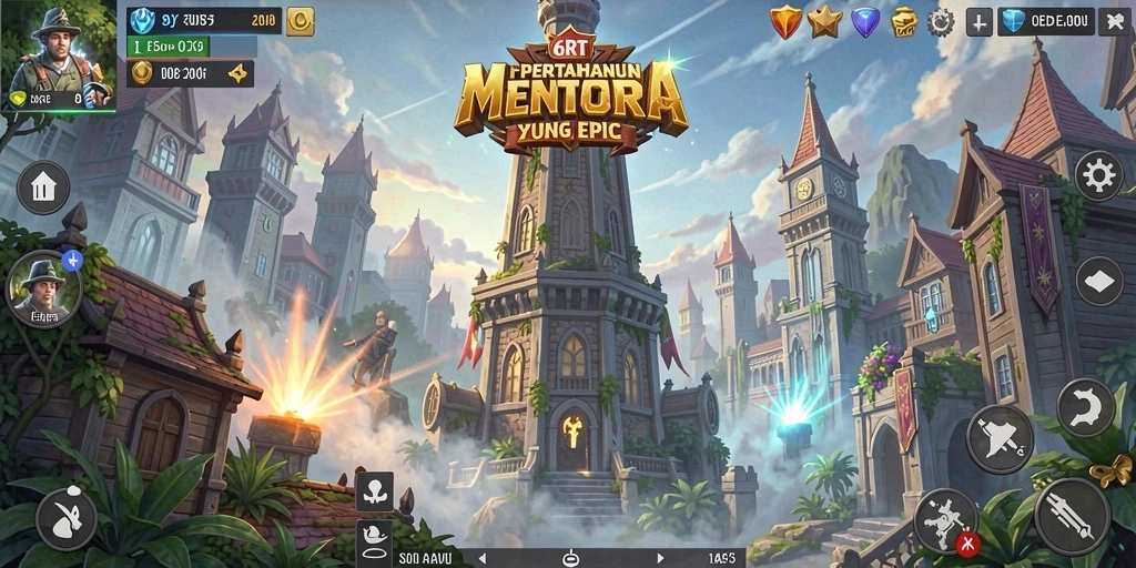 Screenshot gameplay 6RT menampilkan menara yang siap bertahan dari gelombang musuh.