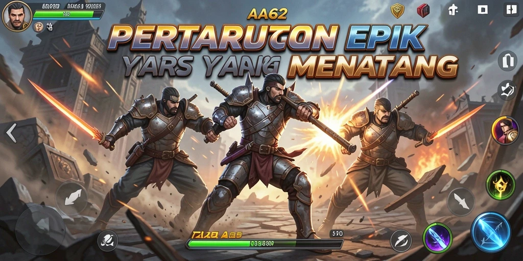 Tampilan gameplay AA62 dengan pertarungan yang intens dan karakter unik.