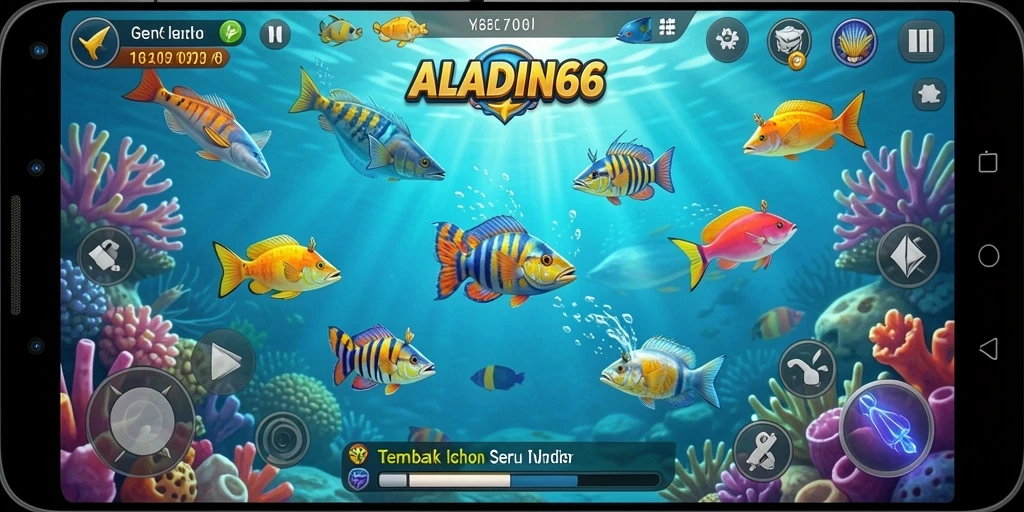 Screenshot gameplay ALADIN66 menampilkan aksi tembak ikan yang seru.