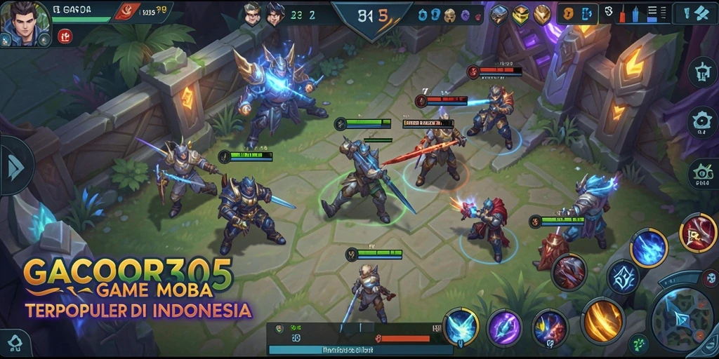 Gameplay seru GACOR305 dalam pertarungan tim MOBA.