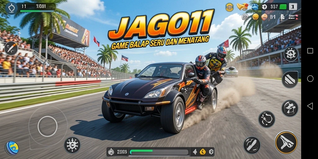 Tampilan screenshot permainan balap dalam JAGO11 yang menegangkan.