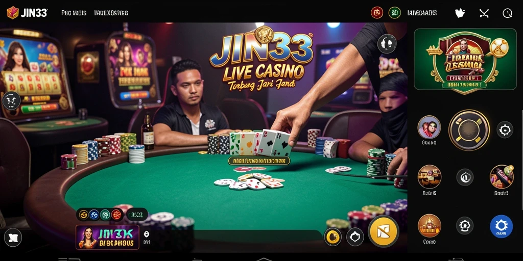 Tampilan gameplay Live Casino di JIN33 dengan dealer langsung.