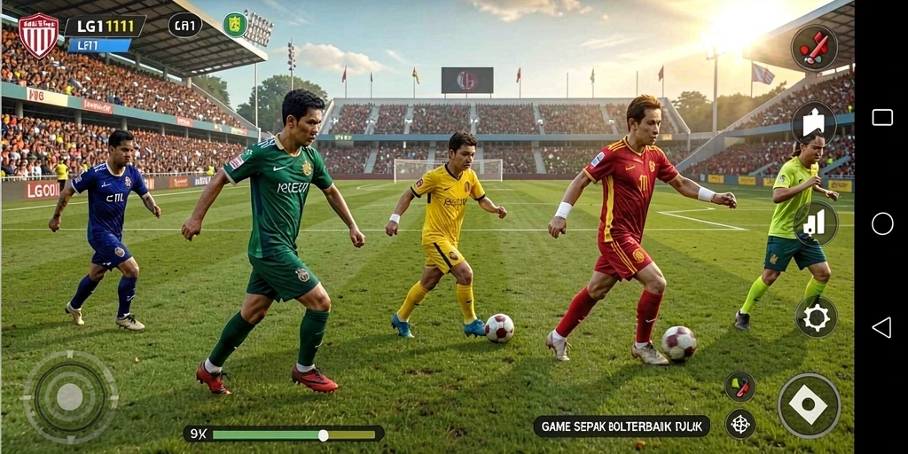 Tangkapan layar gameplay LG111 yang menampilkan aksi sepak bola mendebarkan.