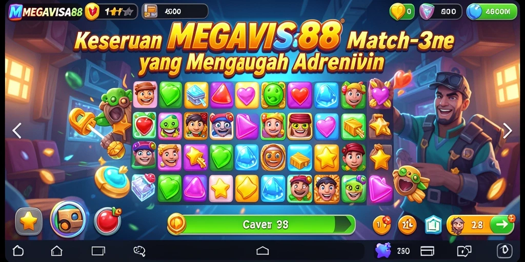 Screenshot gameplay MEGAVISA88 yang menampilkan kombinasi Match-3.