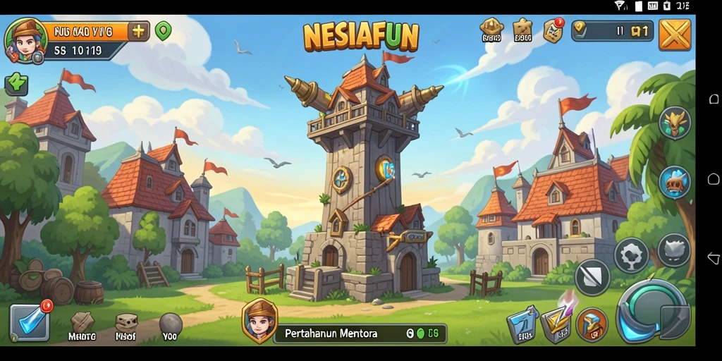 Gameplay seru di NESIAFUN dengan menara pertahanan dan serangan musuh.