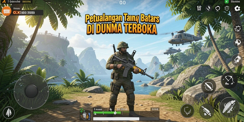 Screenshot gameplay OLX888 menunjukkan dunia terbuka yang luas dan menarik.