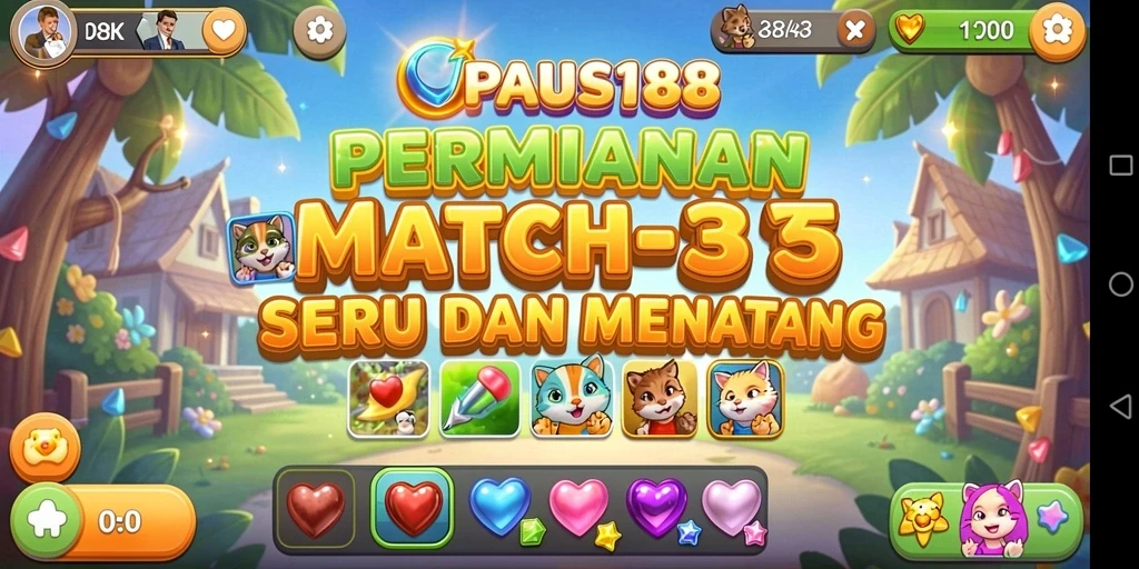 Screenshot PAUS188 menampilkan gameplay Match-3 yang seru.