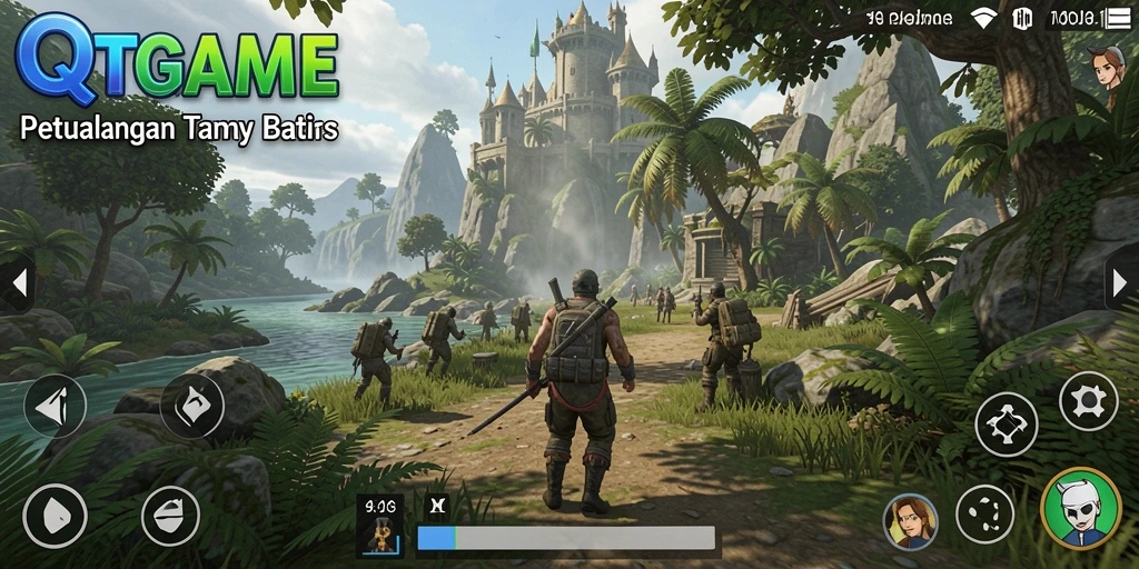 Tampilan gameplay QTGAME yang menampilkan dunia terbuka yang luas.