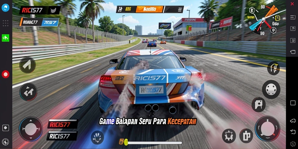 Tampilan gameplay RICIS77 dengan aksi balapan yang seru.