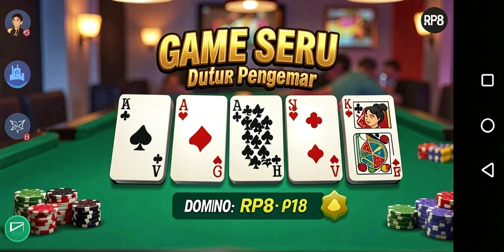 Screenshot utama RP8 menampilkan gameplay Domino yang mengasyikkan.