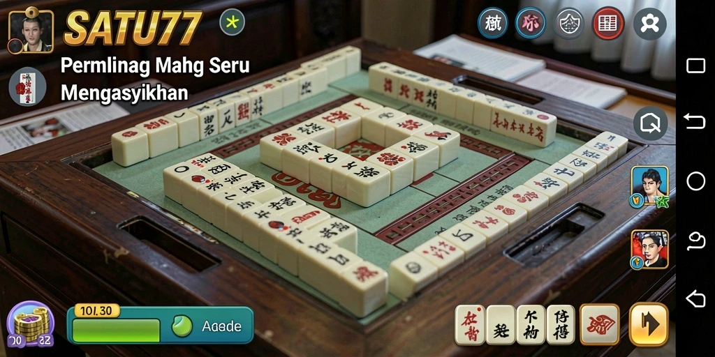 Tampilan menarik dari gameplay SATU77 yang menampilkan keseruan Mahjong.