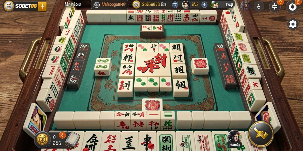 Screenshot gameplay <strong>SOBET88</strong> yang menampilkan strategi Mahjong yang mendalam.
