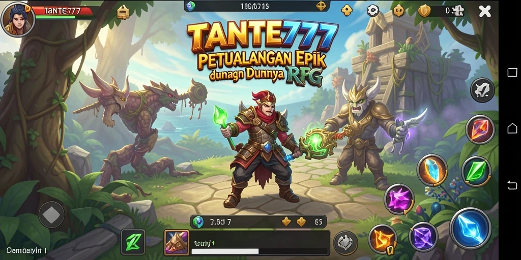 Screenshot TANTE777 menampilkan pertarungan epik dalam dunia RPG.