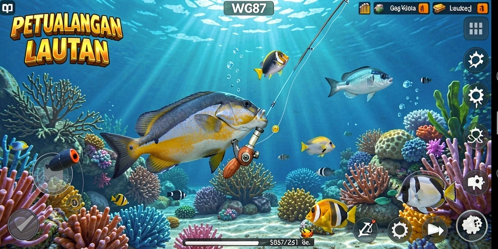 Tampilan gameplay WG87 yang menampilkan aksi memancing yang mendebarkan.